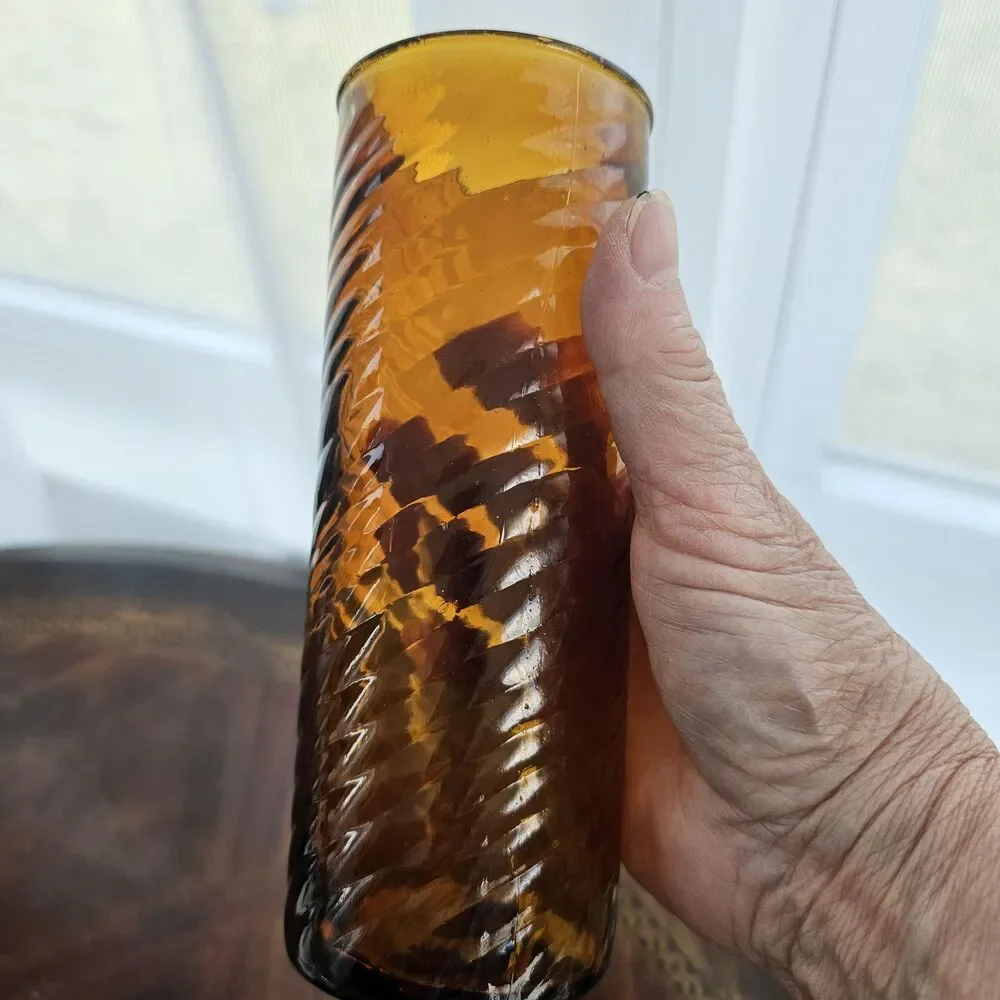 Amber Glass Swirl Vase | Fall Earth Tone Home Decor | Vintage Mexican Glass